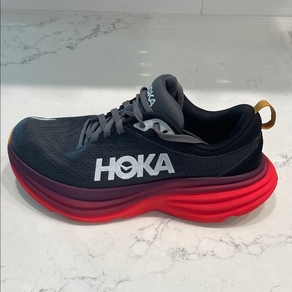 Hoka Black and Red Athletic Shoes - Picture 2 of 16